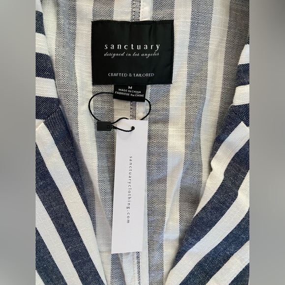 Sanctuary Striped Cotton Blazer Jacket Women’s Size Medium Pockets Blue White - Picture 3 of 7